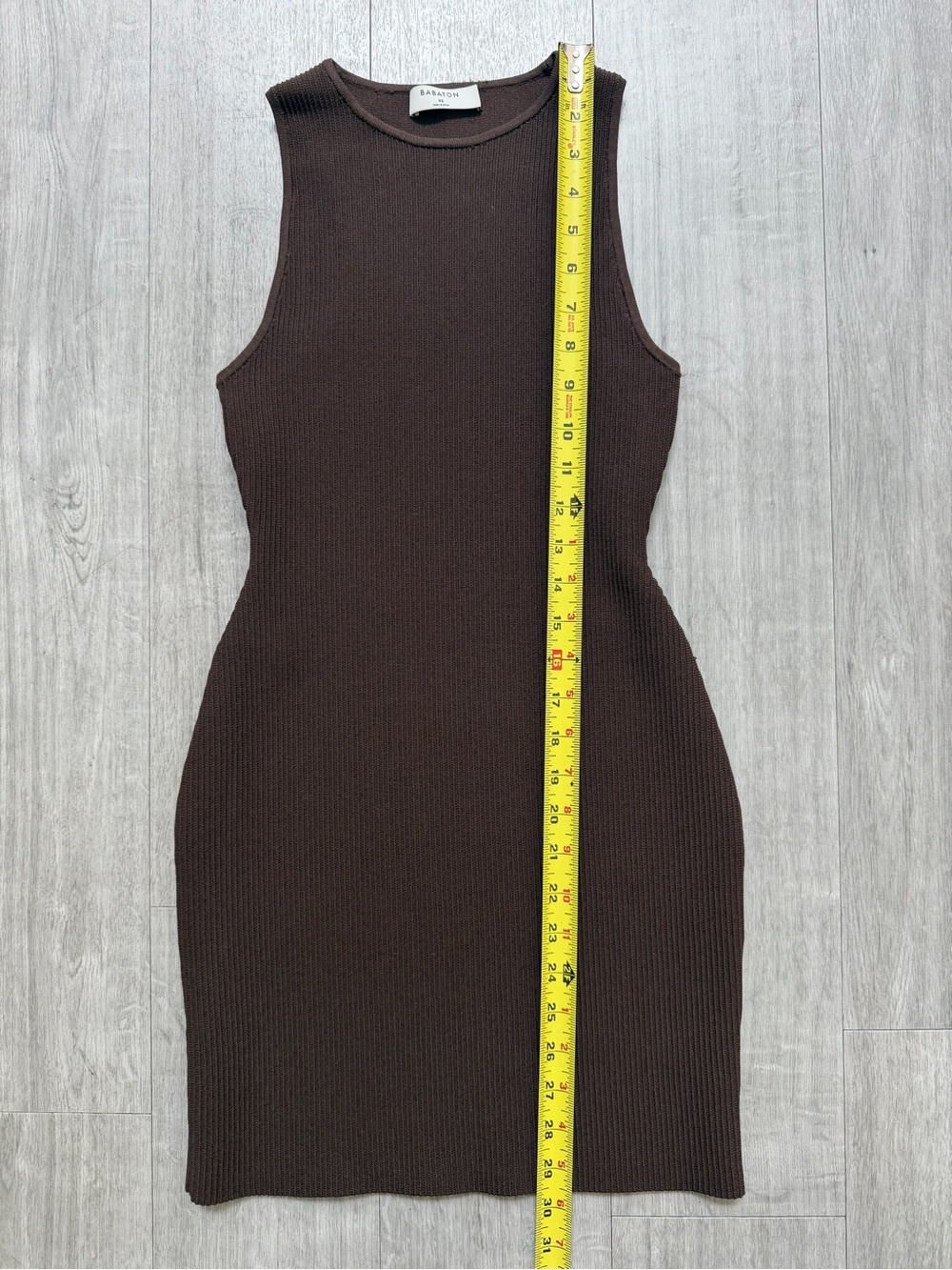 Aritzia Babaton Sculpt Ribbed Knit Racer Mini Dress in Rich Mocha Brown Size XS - Picture 10 of 11
